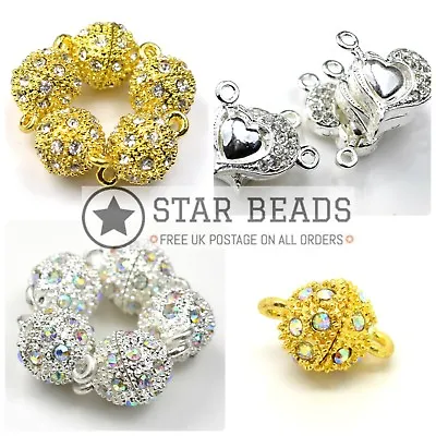 5 X Rhinestone Silver/gold Magnetic Clasps - Pick Colour & Shape • £3.55