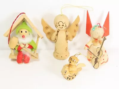 Vintage Christmas Wooden Ornaments Lot Taiwan Elf Angels C5649 • $9.94