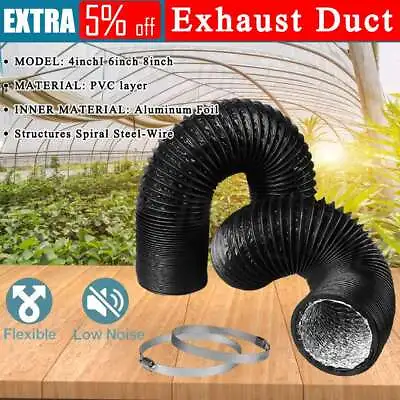 100mm 4/6/8in Aluminium Ducting Flexible Pipe Hose Exhaust Duct Inline Fan AU • $30.35