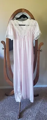 Vintage Long Val Mode V Neck Lace Nightgown Light Pink Small Nylon Granny Core S • $14.24