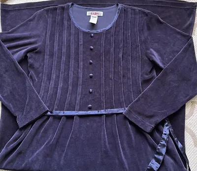 90 Vintage Fads Velvet Navy Blue Button Long Sleeve Maxi Dress Petite Medium PM • $19.80