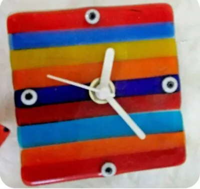 MURANO MILLEFIORI Hand Blown Fused Glass Clock Square Plate~Keeping Great Timing • $169