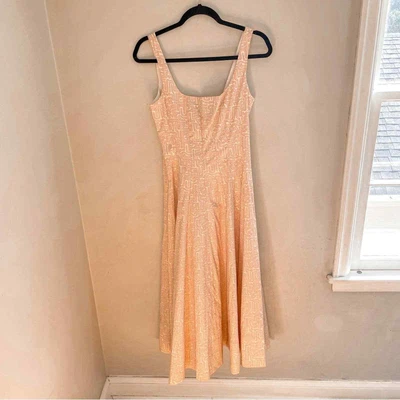 $175 • Buy NEW STAUD Wells Abstract Print Stretch Cotton Midi Dress Pink Pastel Maze 2