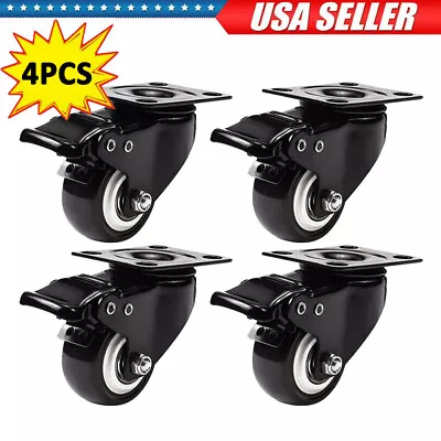 Set Of 4 Heavy Duty Swivel Casters With Lock Brakes 2inches Polyurethane Wheels • $21.85