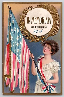 Decoration Memorial Day Nash Pretty Lady  Torn Flag Patriotic Postcard 1910's • $10.95