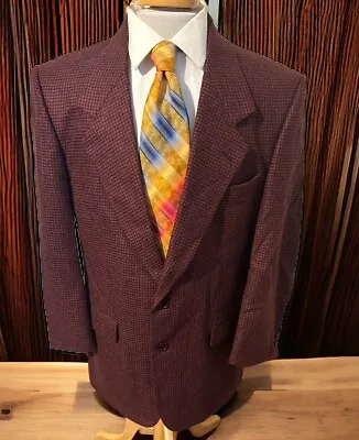 Bachrach Mens Blazer Sport Coat Jacket Burgundy Red Houndstooth 100% Wool Sz 42R • $49.99