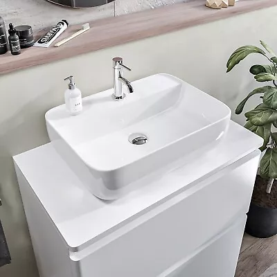 505mm Ceramic Countertop Basin Rounded Square 1 Tap Hole Bathroom Wash Bowl Sink • £79.92