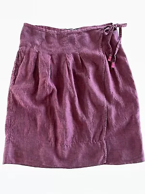 Gudrun Sjoden Linen Cotton A-Line Skirt XL Plum Wrap Tie Midi EUC • £37.59