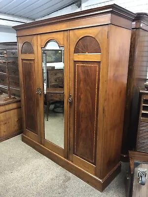 Antique Mahogany Three Door Wardrobe With Full Length Mirror • £295