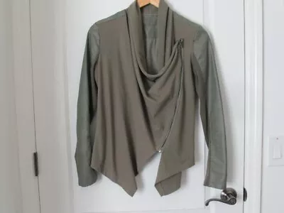 BLANKNYC Faux Leather Jacket Olive Green Drape Front Moto Zip Ribbed Small • $29