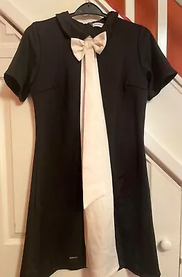 RETRO Black Bow Mod Go-Go Dress BNWT UNWORN 12 14 UK S M 60s 70s Vintage Collar • £16