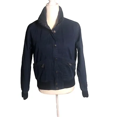 J Crew Jacket Blue Bomber  Wax Coat Womens Size Small Zip Front Pocket Y2K • $25