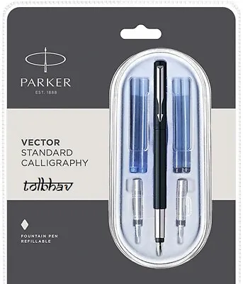 £13.57 • Buy Parker Vector Calligraphy Fountain Pen Set - 3 NIBS & 4 CARTRIDGES Black Colour