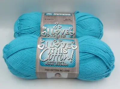 I Love This Cotton Yarn #70 Turquoise Blue Lot Of 2 Skeins • $13.95