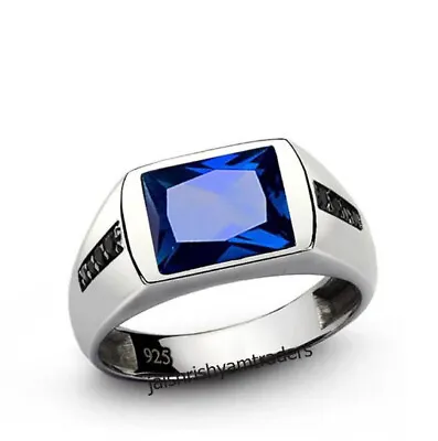 Vintage Blue Sapphire Ring 925 Sterling Silver Ring Mens Engagement Ring Gifts • $95.29