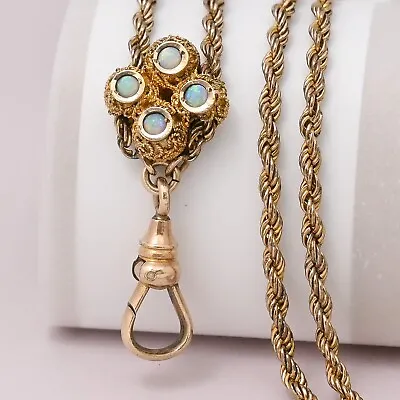 Antique Victorian Etruscan Revival OPAL Gold Filled Rope Slide Chain Necklace • $195