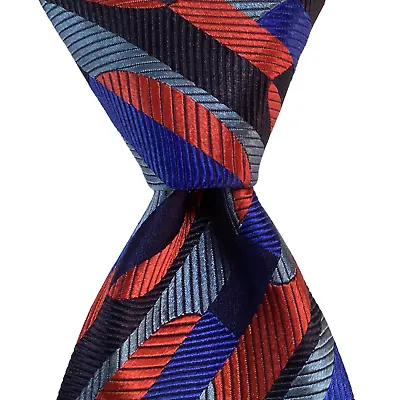 DUCHAMP Men's 100% Silk Necktie ENGLAND Luxury Designer Geometric Blue/Red EUC • $90.99