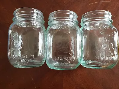 Mom's Mason Canning Jar Clear/Green Tint Home Products Col OH USA Set Of 3 Pint • $15