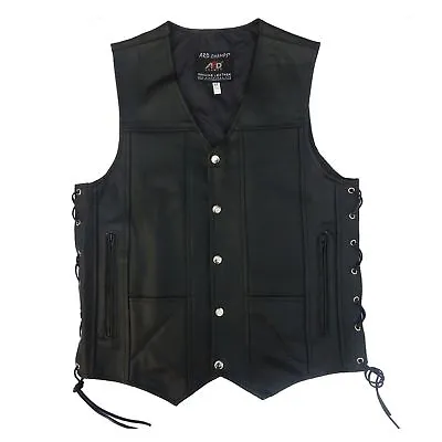 $32.99 • Buy ARD® Men's Black Genuine Leather 10 Pockets Motorcycle Biker Vest S To 12XL
