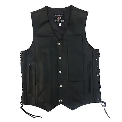 ARD® Men's Black Genuine Leather 10 Pockets Motorcycle Biker Vest S To 12XL • $32.99