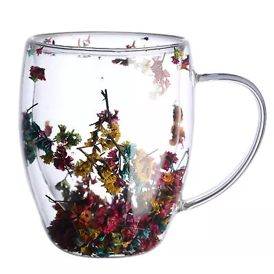 Dried Flowers Wall Glass Coffee Mug Heat Resistant 2 Layer Clear Mug Cafe Cup • $19.99