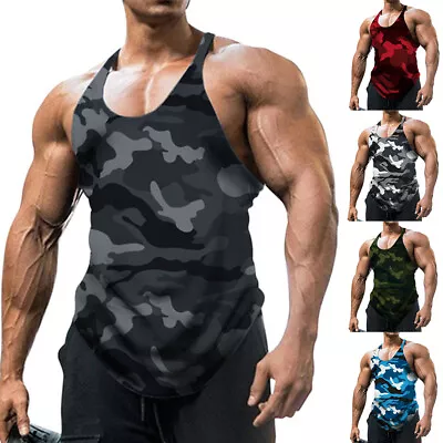£2.89 • Buy Men Gym Vest Racerback Bodybuilding Muscle Stringer Camouflage Tank Fitness Top