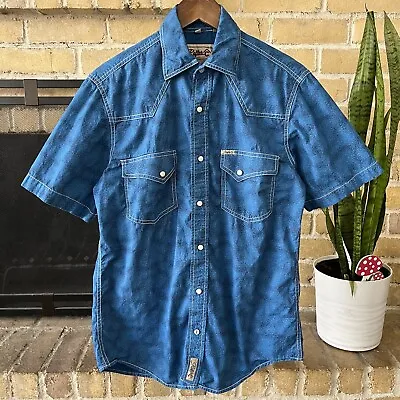 Rafter C Mens Blue Floral Short Sleeve Pearl Snap Western Shirt Size Small • $9.99