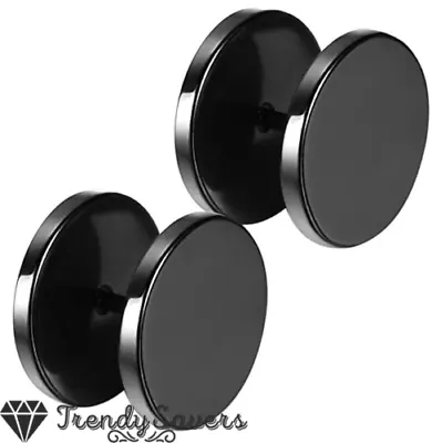 Surgical Steel Black Ear Fake Very Large Plugs Tunnel Gothic Stud Earrings 12MM • £3.99