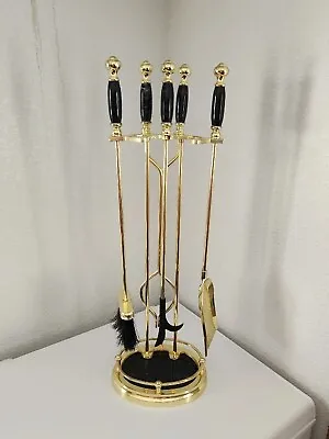 1980s Hollywood Regency Black Marble And Brass Fireplace Tool Set - Set Of 5   • $343.75