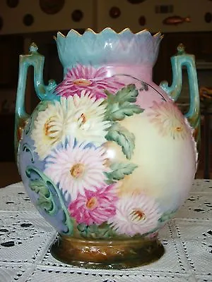 Gorgeous Antique Limoges Latrille Large 10  Hand Painted Pillow Vase Floral • $290