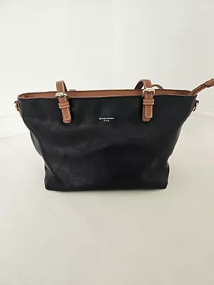 David Jones Shoulder Bag Black PU Bag Double Handles Zip Fastening • £15