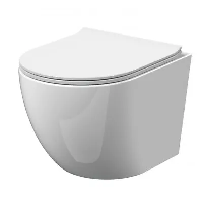 Nuie Modern Rimless Wall Hung Pan & Soft Close Seat Round Square Bathroom Toilet • £124.95