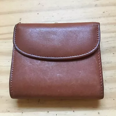 Vintage Neat Genuine Leather Brown Trifold Wallet W/ Kiss Lock Coin Purse 3.75 L • $16.99