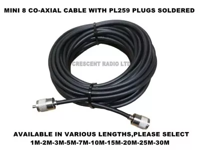 Mini 8 Rg8x Coaxial Cable With Pl259 Plugs Soldered Each End 10 Metres 32ft • £17.50