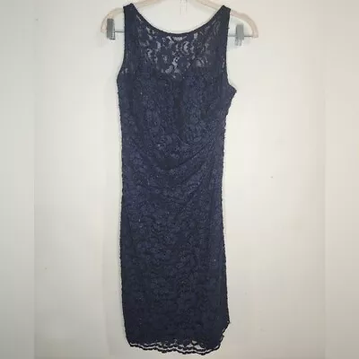 Aidan Mattox Embellished Floral Lace Navy Ruched Side Mini Cocktail 4 Dress • $69.99