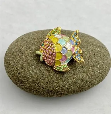 Charming Vintage Pastel Color Enamel & Rhinestones Small Fish Brooch Pin • $12