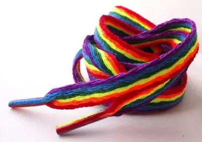 Rainbow Laces Gay Pride Multi Coloured Flat 10mm Shoes Trainers Shoelaces LGBTQ • £3.49