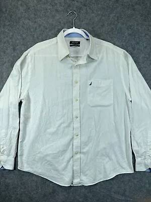 Nautica Ocean Washed Button Up Shirt Mens 35 Neck 16.5 White Long Sleeve Work • $15.99