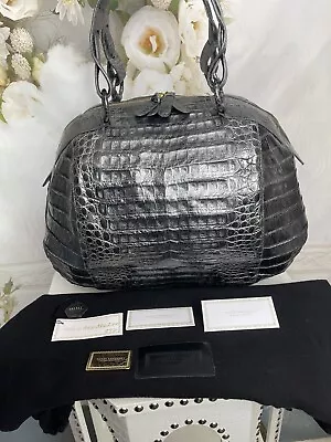 $899 • Buy Nancy Gonzalez Crocodile Bowler Bag Gray Brand New Absolutely Gorgeous MSRP$3400