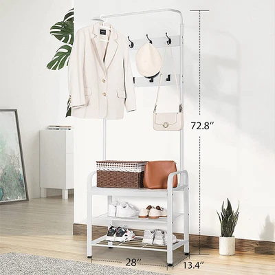 $69.99 • Buy 3-in-1 Coat Rack Hall Tree Entryway Shoe Bench Home Storage Shelf W/ 8 Hooks