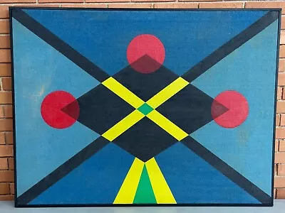 Vintage 1970s Geometric Hard Edge Oil Painting Mid Century Modern Signed Laycob • $350