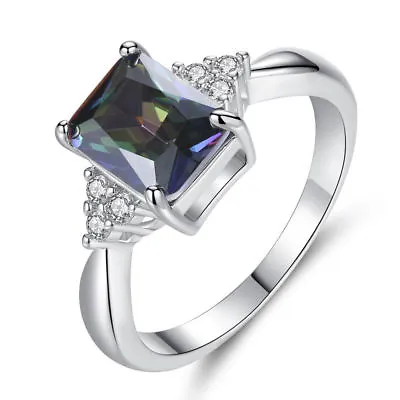 925 Sterling Silver Rainbow Mystical Fire Topaz Wedding Engagement Ring Size 9 • $15.74