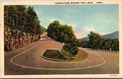 Hairpin Turn Mohawk Trail Massachusetts Vintage Linen Postcard B3 • $6