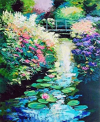 FLOWERING BANK & WATER LILIES -  Rare Mint Serigraph S/n By Mark King • $1290