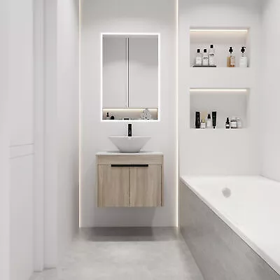 24 Wall Mounted Design Float Bathroom Vanity With Ceramic Basin SetWhite Oak • $369.99