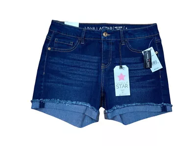 New Vanilla Star Mid Rise Midi Jean Shorts Juniors Size 9 Dark Wash Blue Cuffed • $12.95