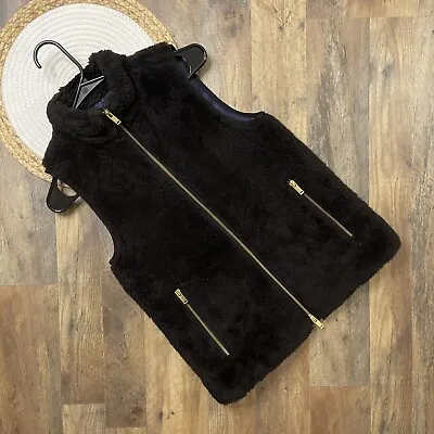 J Crew Black Plush Faux Fur Fleece Excursion Vest Womens XXS • $13.78