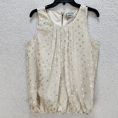 VERO MODA Sleeveless Top Women's M Cream With Gold Polka Dots Pleated • $3.10