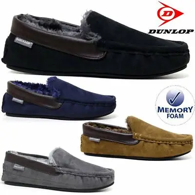 Mens Moccasins Slippers Loafers Memory Foam Sheepskin Fur Lined Winter Shoes Siz • £11.99