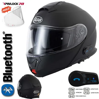 Vcan Blinc V272 Bluetooth Flip Front Motorcycle Helmet Mp3 Sat Nav Matt Black • $248.96